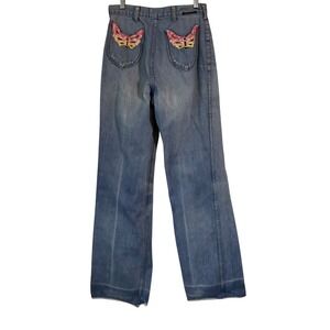 VTG Arpeja Jeans Jr Sz‎ 13 Butterfly Embroidered Wide Leg Jeans Hong Kong Y2K